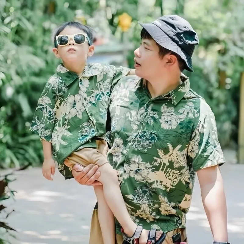 Summer New Vacation Outfits Retro Floral Print Blouses Loose Fitting Beachwear for Kids Premium Quality Cotton
