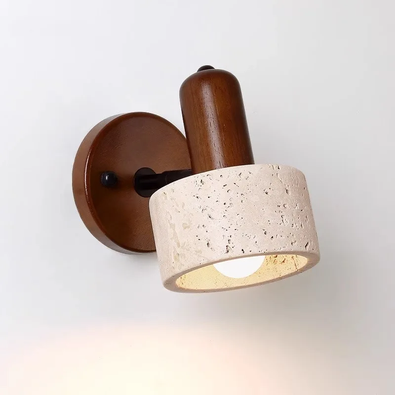 Stair Entrance Decoration LED Yellow Travertine Wall Lamp Retro Bedroom Bedside With Switch Drawstring Reading Wall Lamp