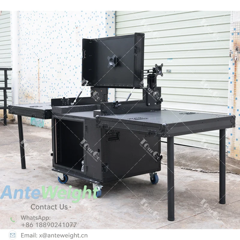 Heavy Duty Black Broadcast Station Transport Case Protective Recording Desk Flight Case
