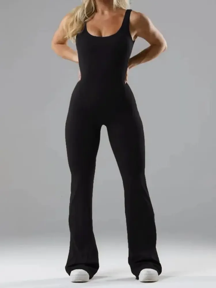 Bodysuit de ioga sem costas para mulheres, macacões sensuais, oco, costas de beleza, bumbum de pêssego de perna larga, fitness corrente