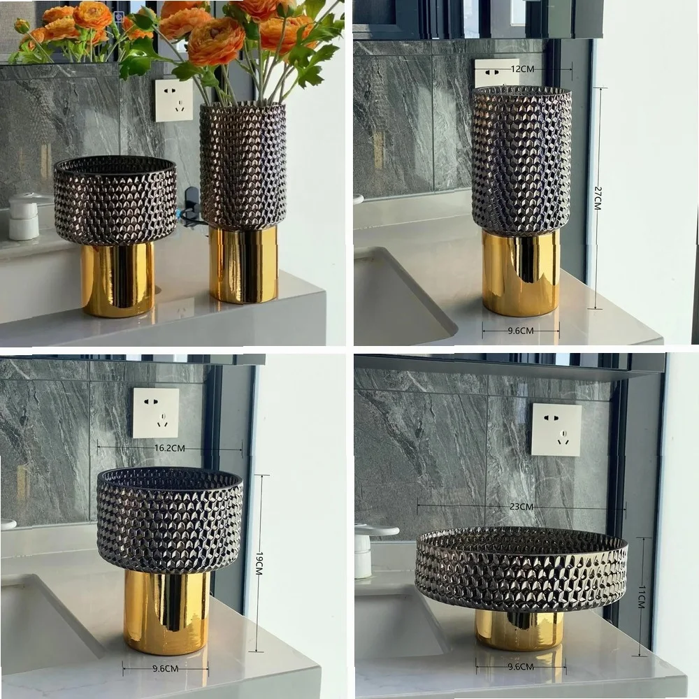 European Electroplating Golden Glass Vase Fruit Plate Flower Arrangement Table Decoration Hydroponic Flower Vase Home Decoration