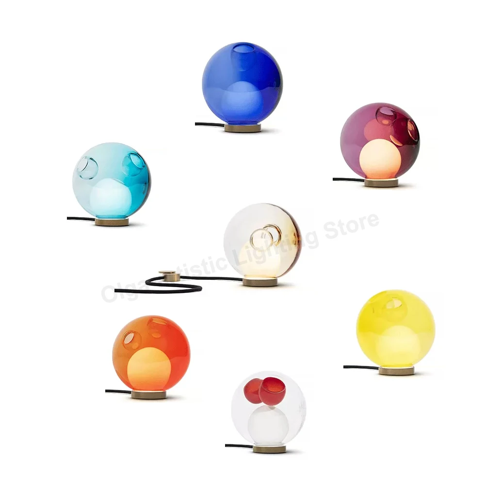 Colorful Glass Sphere Table Lamp Led Designer Luxury Desk Lights for Hotel Project Living Room Bedside Decor Pink Purple Blue