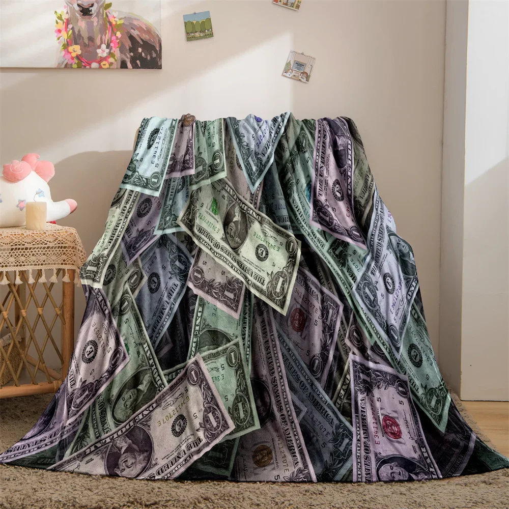 100 Dollar Bill Money Throw Blanket for Couch Sofa Bed Plush Throw Fleece Blanket Soft Cozy Bedding for Kids Adults Room Bedroom