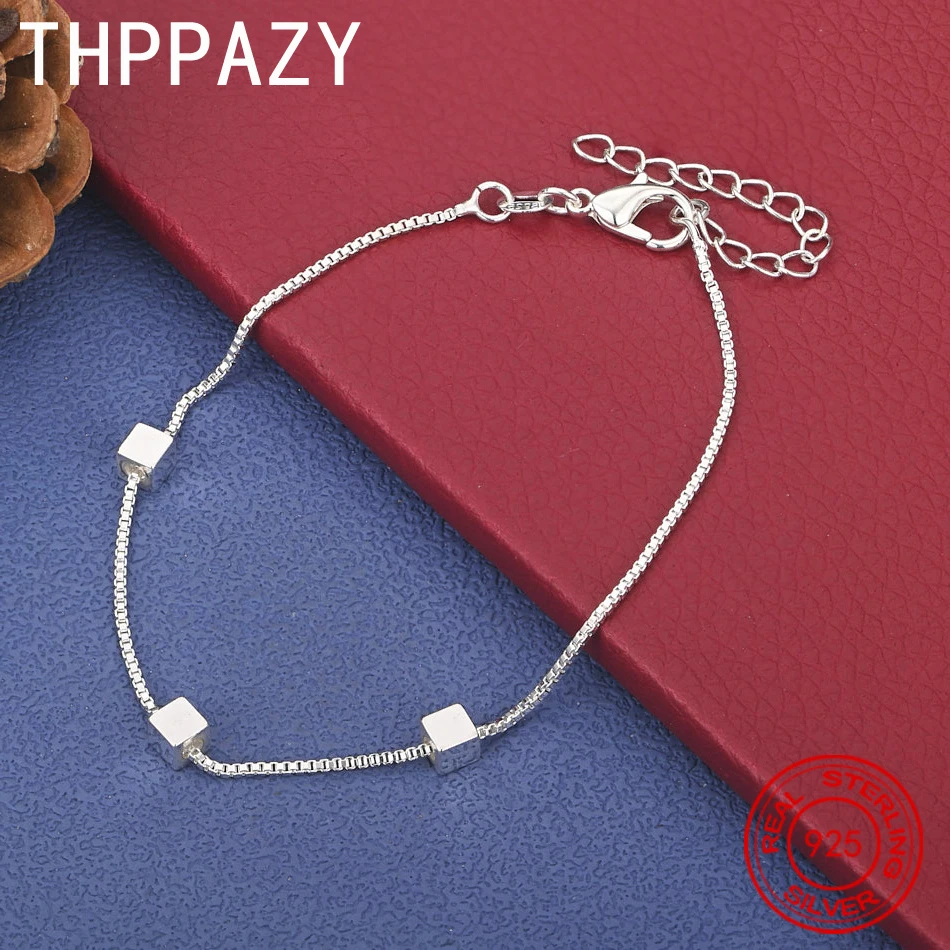 

THPPAZY 925 Sterling Silver Square Bracelet Box Chain For Women Men Simple Elegant Jewelry Gift Birthday Christmas Party 8 Inch