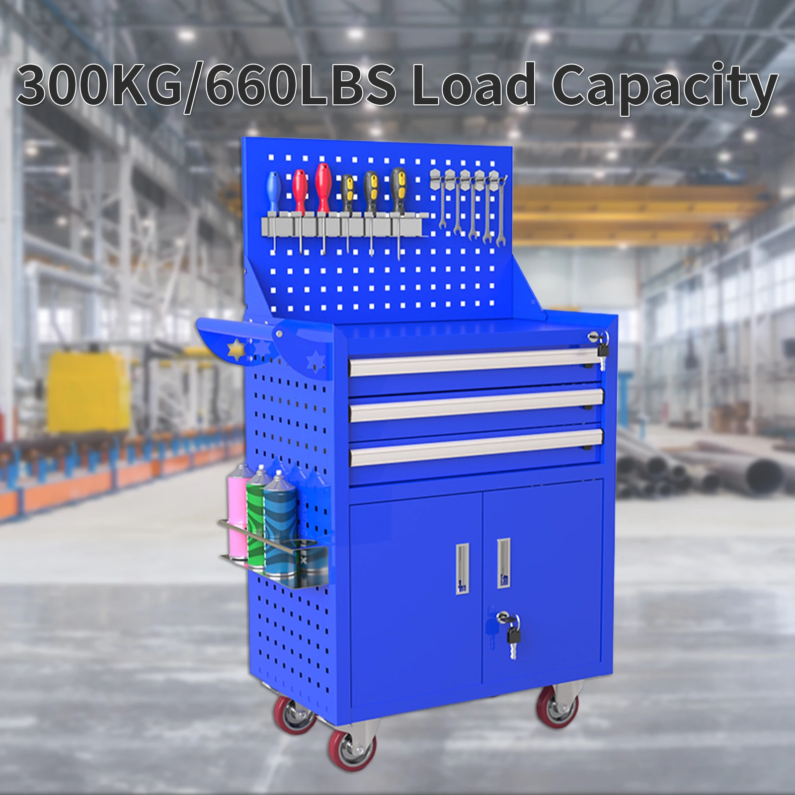 3-Drawer High Capacity Rolling Tool Box Rolling Chest Tool Box on 4 Wheels with Lock, Tool Storage Cabinet for Garage