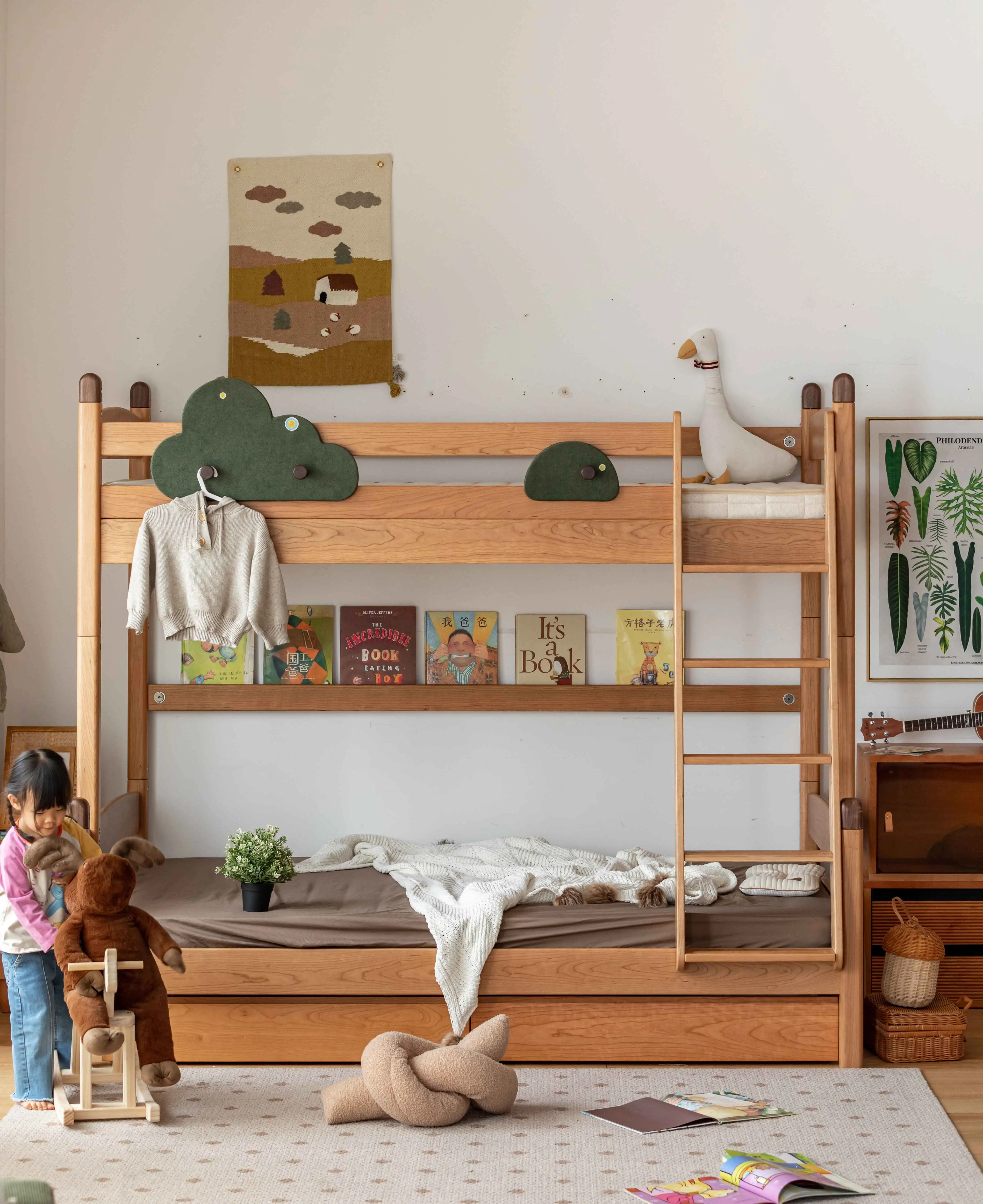 #Manufacturer Wholesale Direct High-Quality Simple Solid Wood Children's Bed Half House Safety Detachable Bunk Bed