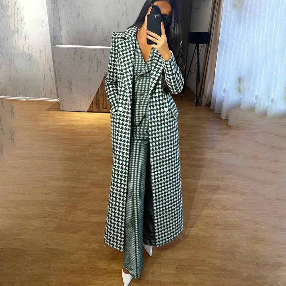 Elegant Women's Suits 3 Piece Jacket Pants Vest Formal Double Breasted Long Blazer Customzied Office Female Clothing Outfits