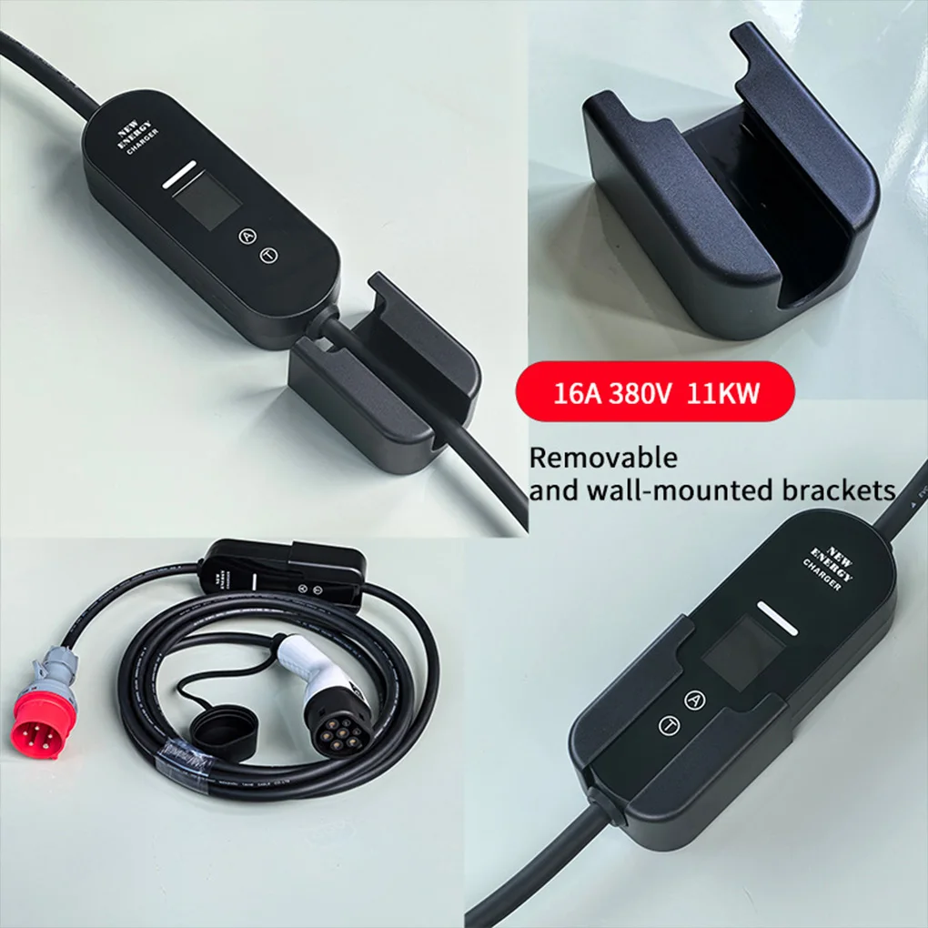 Портативное 3-фазное мобильное зарядное устройство для электромобилей типа 2, 11 кВт, 16 А, 5 м, зарядный кабель IEC 62196-2, зарядное устройство для электромобилей с ЖК-дисплеем и сумкой, британская вилка