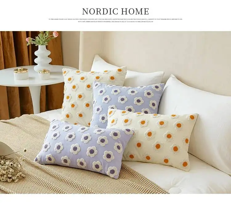 Nordische bestickte Gänseblümchen-Kissenbezüge, Boho-Blumenmuster, moderne dekorative Kissenhüllen für Sofa, Bett, Wohnzimmerdekoration – Detail 3