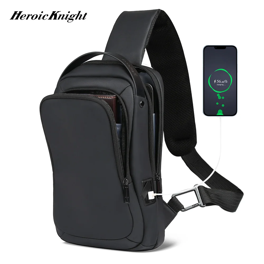 Heroic Knight Waterproof Casual ChestBag For Men Large Capacity Shoulder Bag Multifunction Anti-theft USB Charging Crossbody Bag