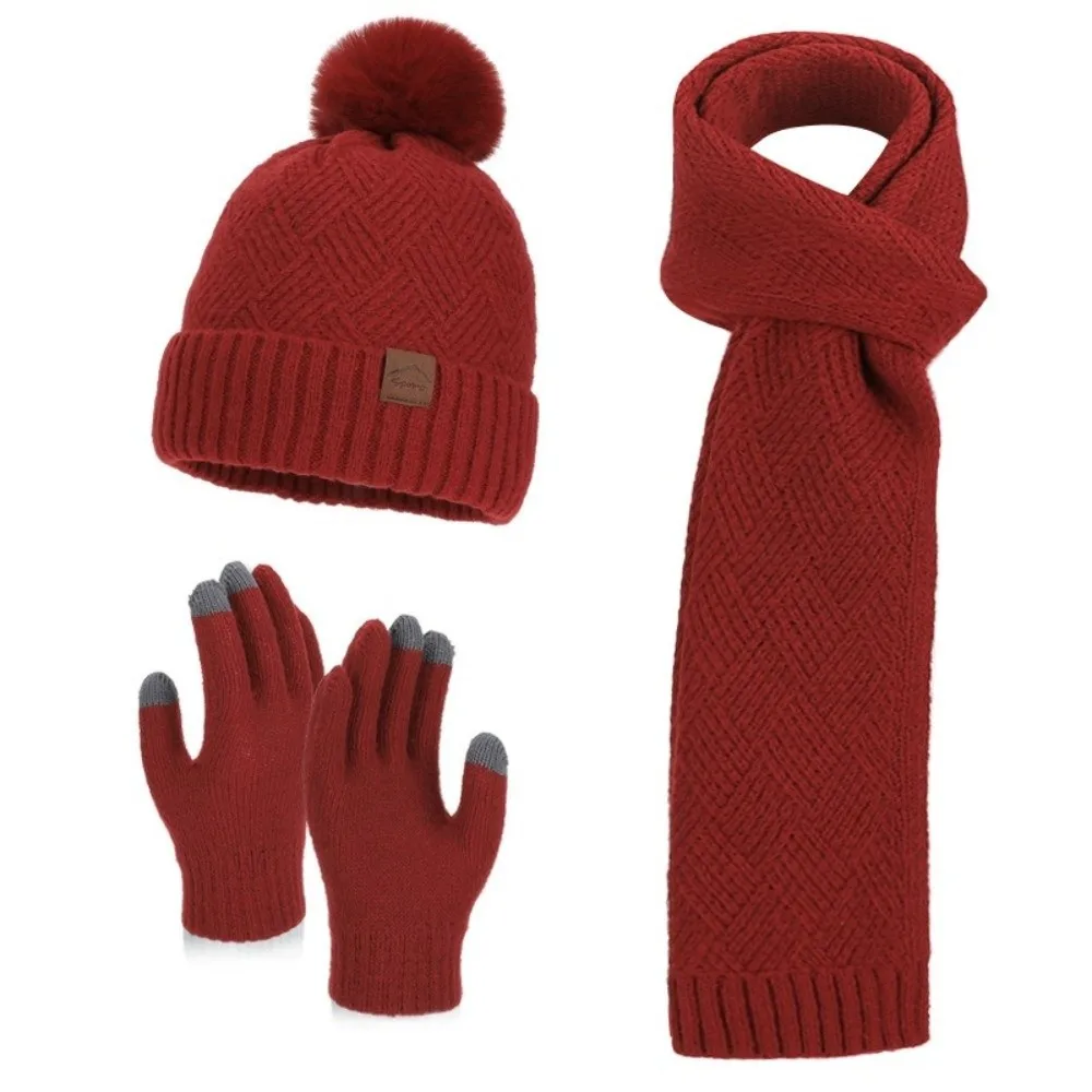 3Pcs/Set Warm Winter Hat Scarf Gloves Set Thicken Lining Scarf Neck Warmer Suit Windproof Elastic Knit Beanie Snood Set