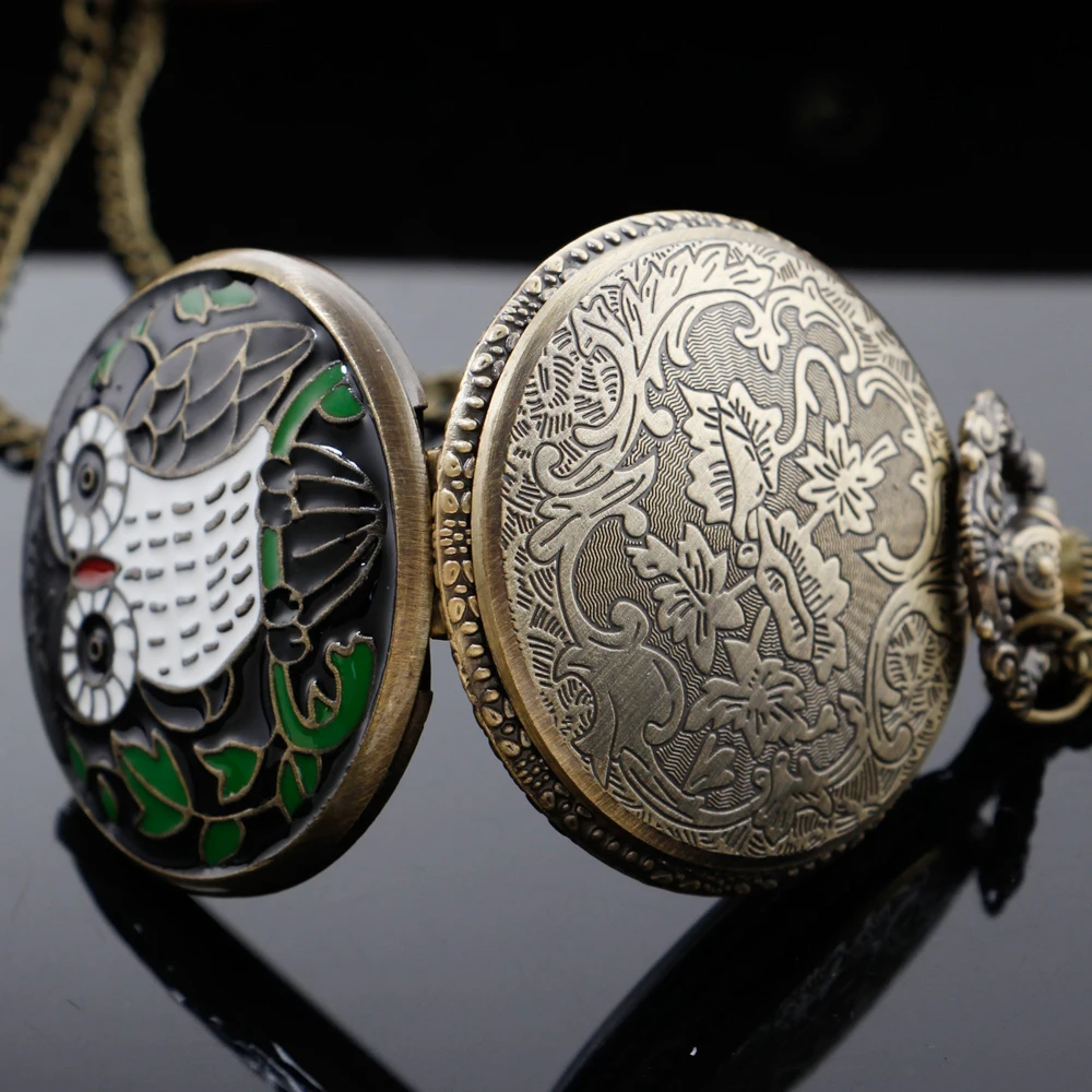 Orologio da tasca al quarzo con gufo carino vintage in bronzo, miglior ciondolo accessorio regalo per donne, uomini, bambini, squisito orologio da collana