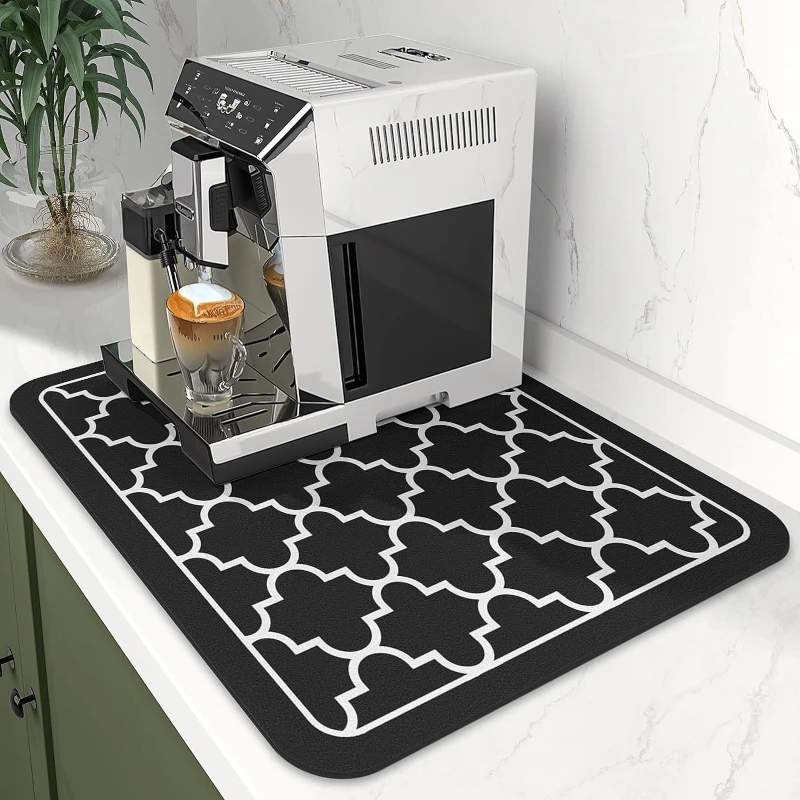 VIKAMA Kitchen Drain Mat Grey Gold Cheese Smile Cute Print Non Slip Absorbent Washable Durable Easy Clean Quick Dry Waterproof