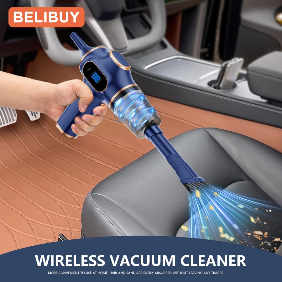 مكنسة كهربائية محمولة قوية محمولة باليد من Belibuy، عمر بطارية طويل مناسب لتنظيف السيارة والحطام المنزلي