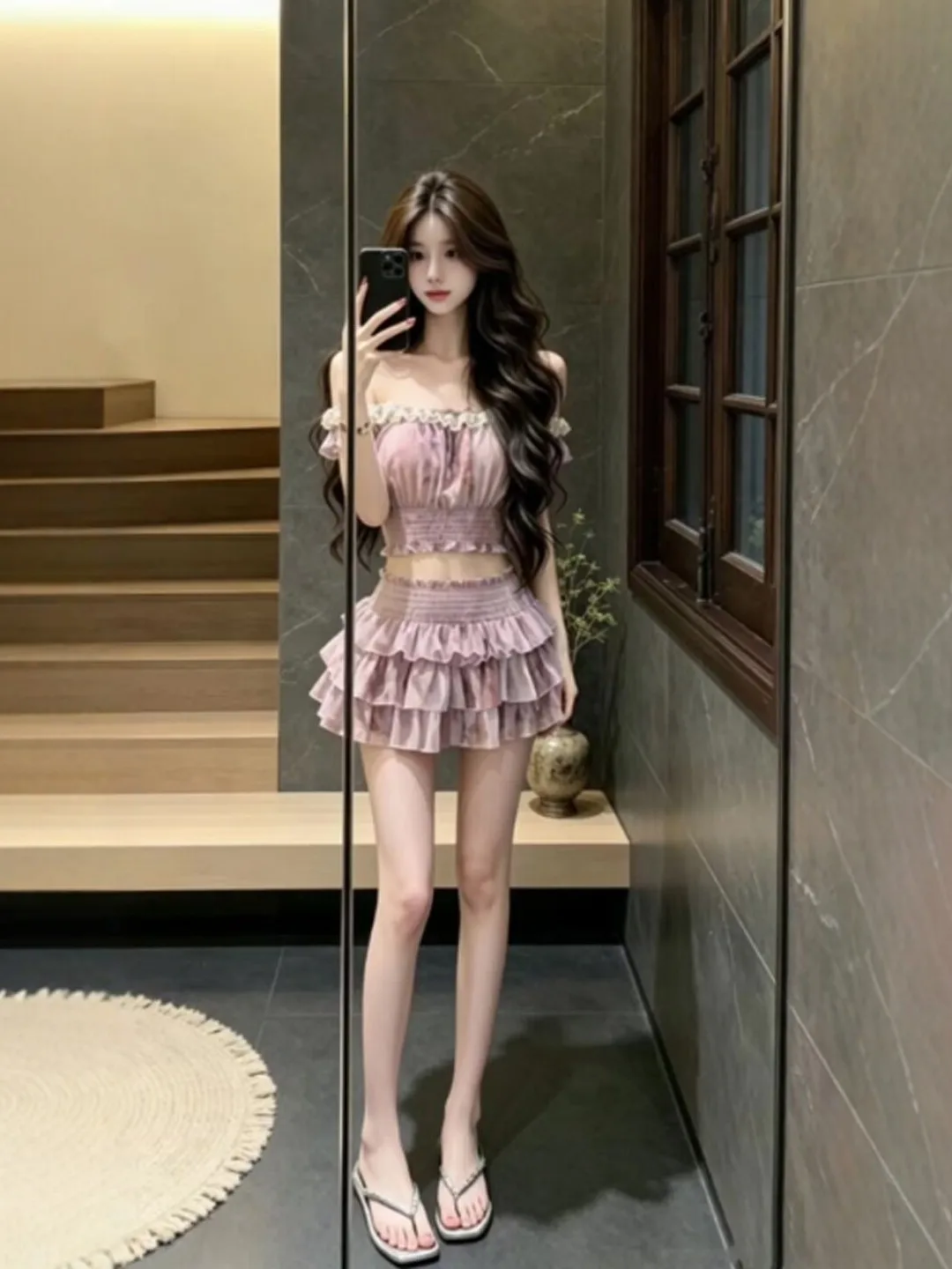

Gentle Wind Unique Super Beautiful One Shoulder Cake Short Skirt Two Piece Set Anti Aging Whole Set Summer 2026 Women's Fashion