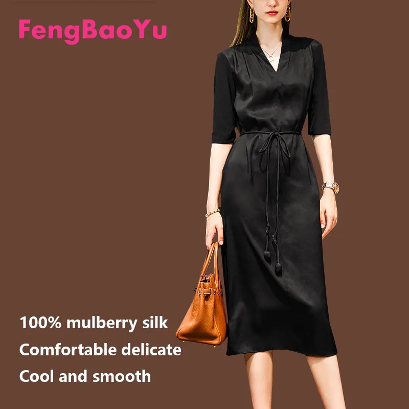 

Luxury Silk Gauze Dress for Women Chinese Retro Elegance Summer Red Mulberry Silk Skirt Glossy Silky Comfortable Women's Clothes