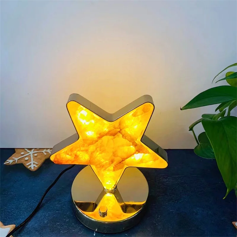 Natural Yellow Fire Quartz Hematoid Night Lamp Crafts Small Decoration Home Decor For Children Birthday Christmas Present 1pcs