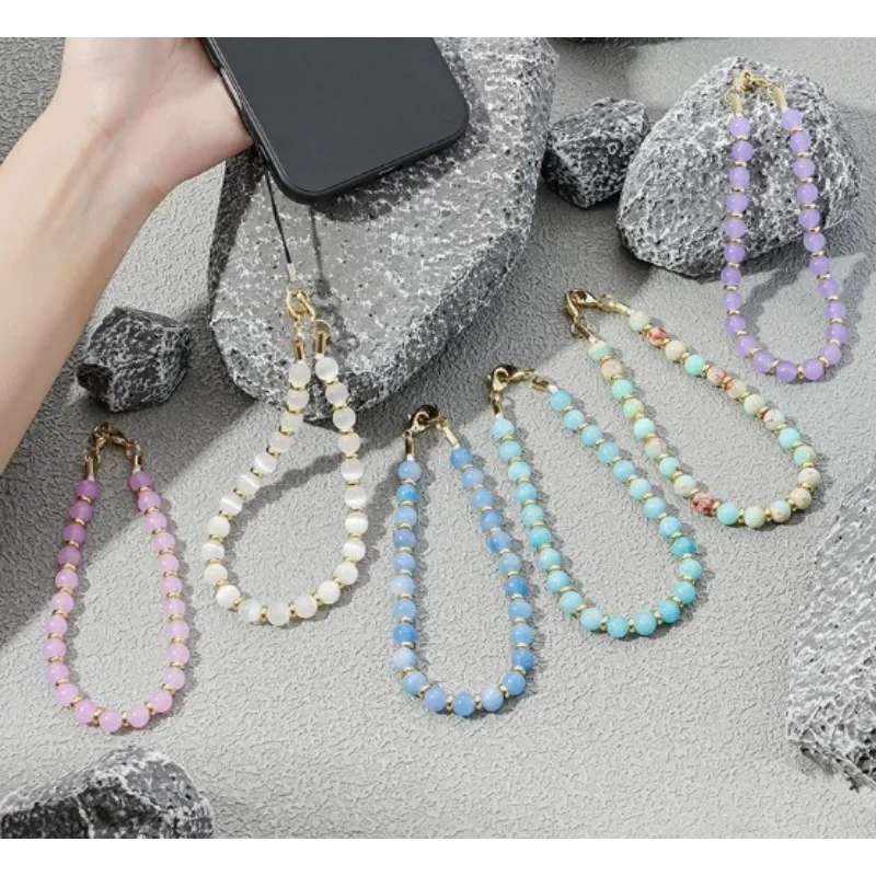 Neue Handy Lanyard Natürliche Zerkleinert Stein Handgemachte Perle Telefon Kette Für Auto Schlüsselanhänger Kamera Rucksäcke Telefon Anhänger Seil