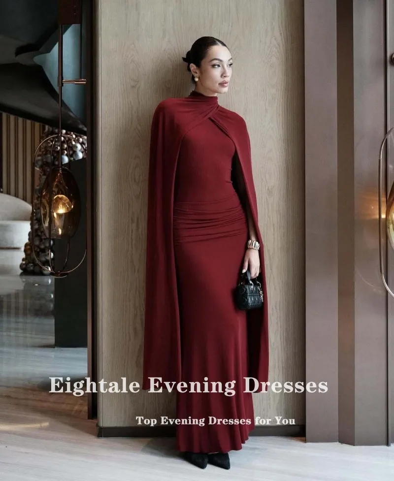 Eightale Arabische Avondjurk O-hals Bordeaux Kapmouwtjes Aangepaste Zeemeermin Bruiloft Jurk Abendkleider Hochzeit