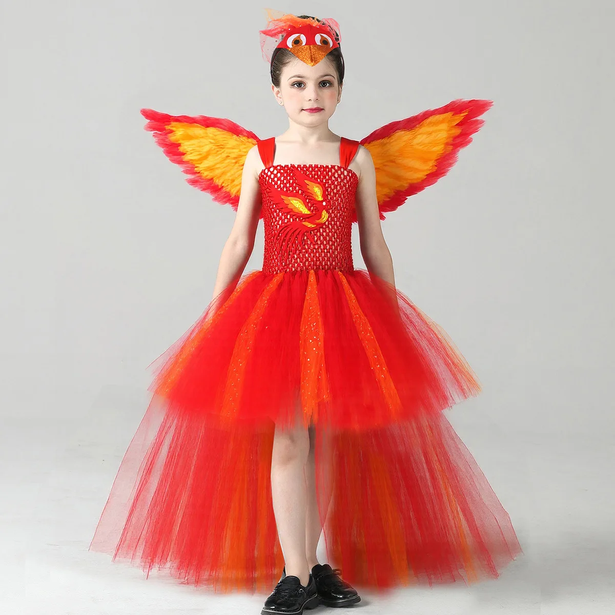 

Red Enfant Fire Phoenix Bustle Dress Fancy Dresses Up Enfants Firebird Costume Toddler Animal Carnival Halloween Costumes
