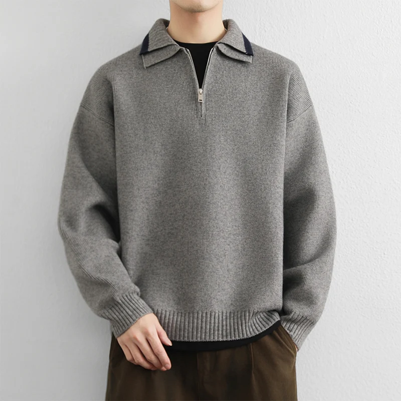 

Men's Half-Zip Knit Sweater, Loose Fit 2025 New Arrival, Business Casual Youth Pullover Gray Black M-2XL