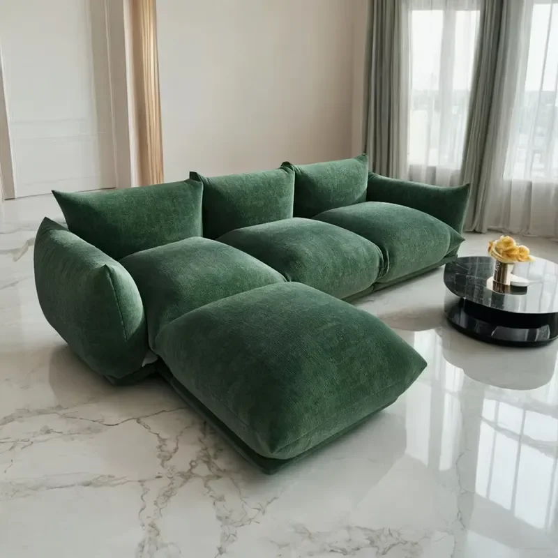 Vintage Modular Sectional Sofa Set Arflex Marenco Green Velvet Fabric Wood Frame Foam Living Room