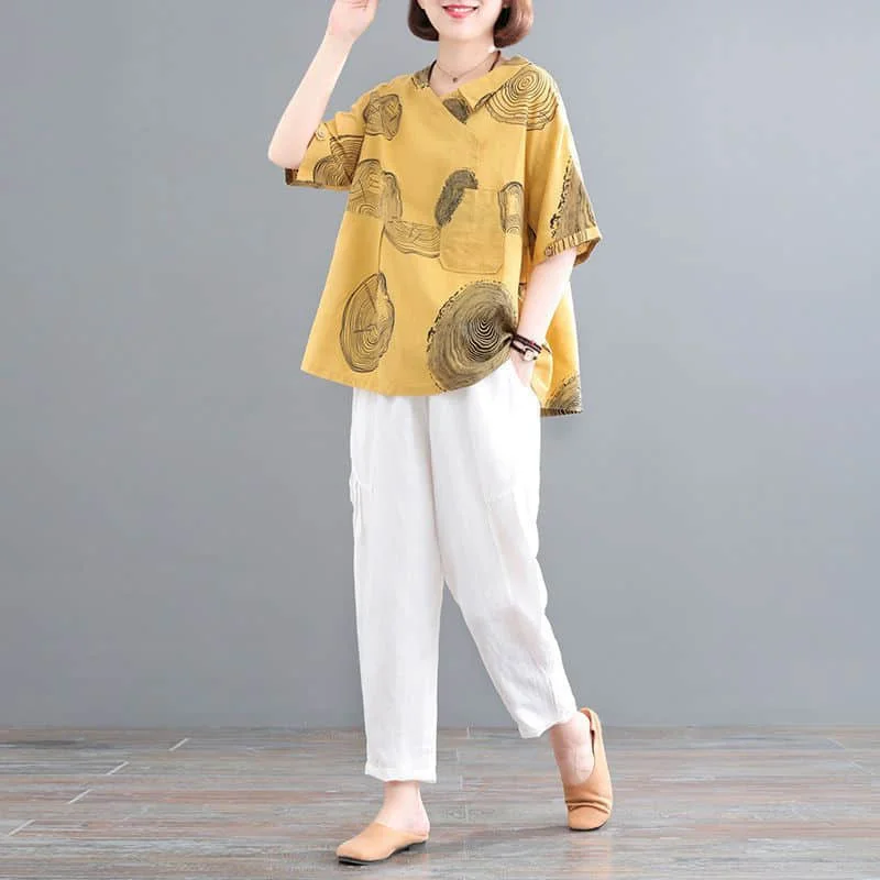 

Casual Pants Set Cotton Oversized Half Sleeve Polo-neck Shirts and Solid Harem Pants Korean Style Two Piece Set Women Outfits