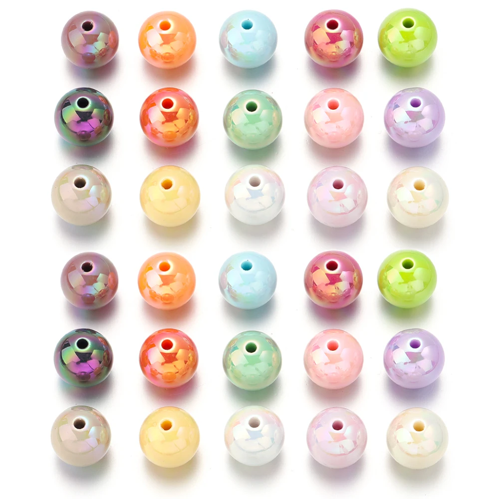 10Pcs High Brightness UV Acrylic Round Beads Loose Spacer Beads for Handmade Jewelry Making Necklace Bracelet DIY Accessories