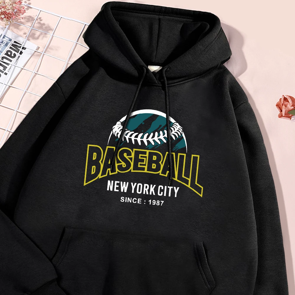 New York City Baseball Letter Male Hoodies Simple Autumn Warm Fleece Hoodie Winter Oversized Soft Comfort Hoody Sweatshirt Tops