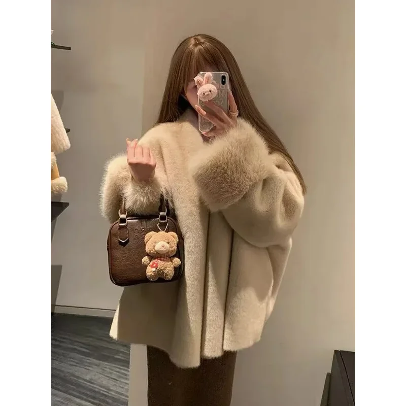 Kunstnerz-Pelzmantel für Damen Winter Dick Locker Flauschig Lässige Jacke Y2K Mode Streetwear Langarm Warme Pelz-Oberbekleidung