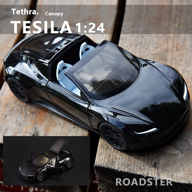 

1: 24 Tesla R Convertible Sports Car Space Edition Power Toy Car Music Alloy Car Model Collectibles Desktop Ornament