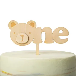 Bear One Cake Topper Wood Boys Girls First Birthday Party Decorations Animal Woodland Theme Birthday Supplies