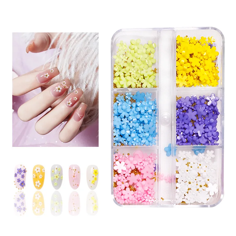 

Japanese style mixed and elegant 3D small flower nail accessories, new popular resin five petal flower nail accessories