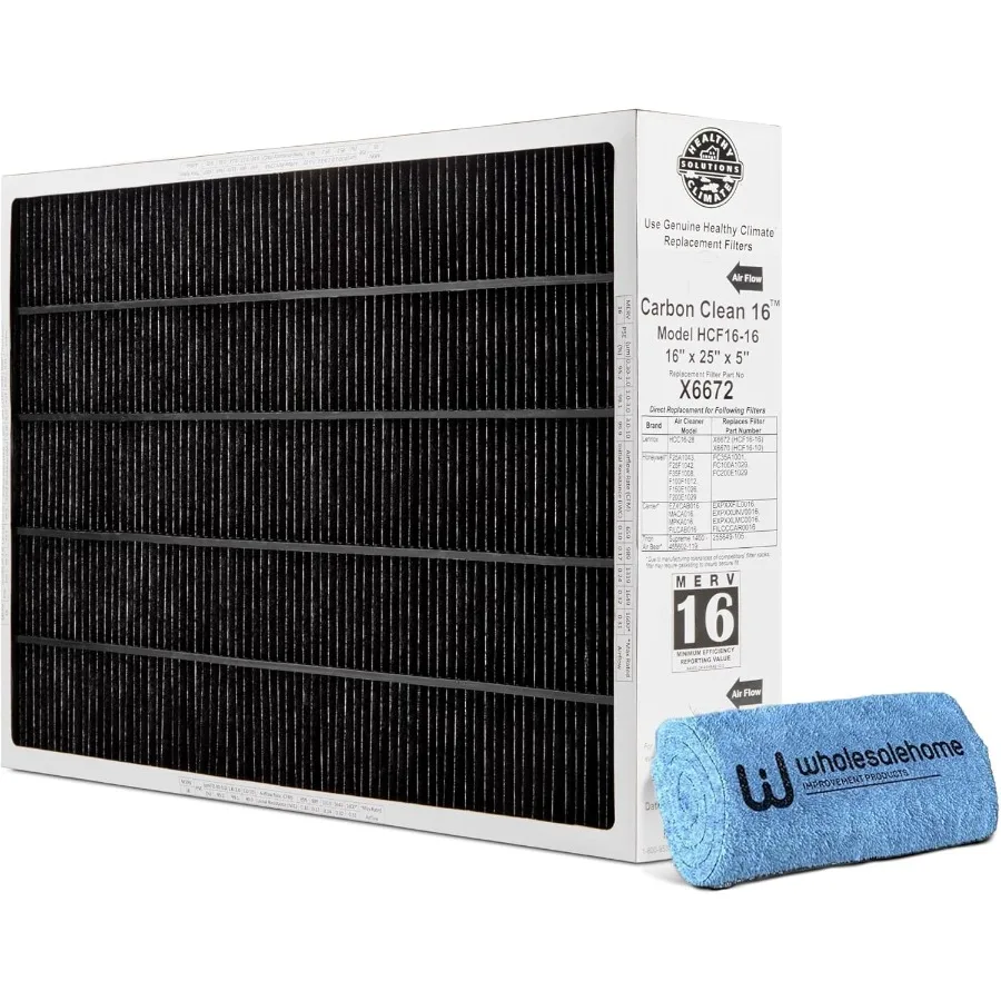 

Lennox X6672 16x25x5 Furnace Filter Carbon Clean Merv 16 Home HVAC Air Filter with Cleaning Cloth