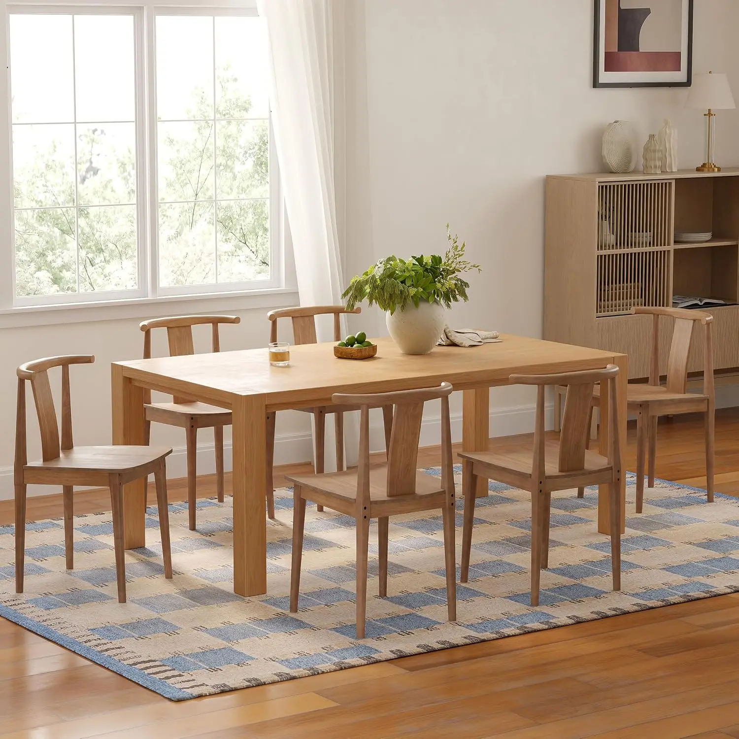 Mid Century Wood Dining Chair Set 6, Wishbone Curved Back Armless Accent for Kitchen Living Room, Brown, Customized