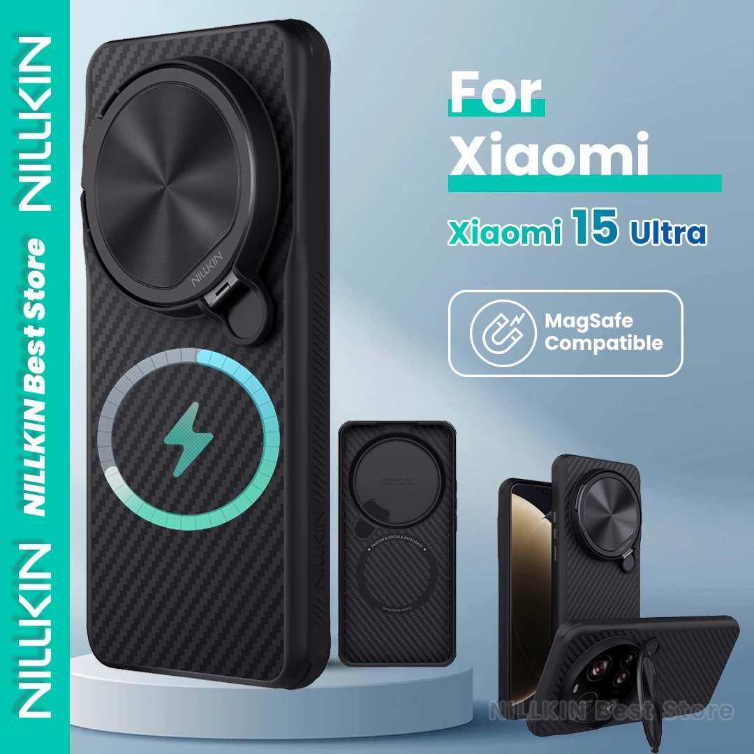 

1500D Kevlar Magnetic Nillkin For Xiaomi 15 Ultra Case Aramid Fiber Magsafe Lens Cover Holder 360 All-Inclusive Carbon Fiber