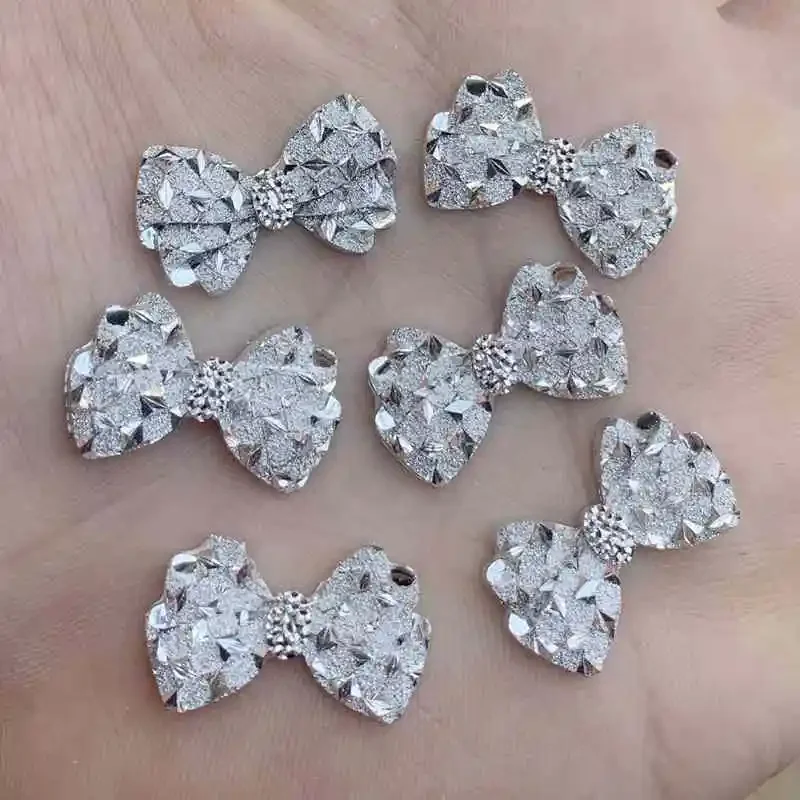 40pcs 14*23mm New Silver Bow Shape Resin Rhinestones Crystal Stones DIY wedding Decorations -HZ49