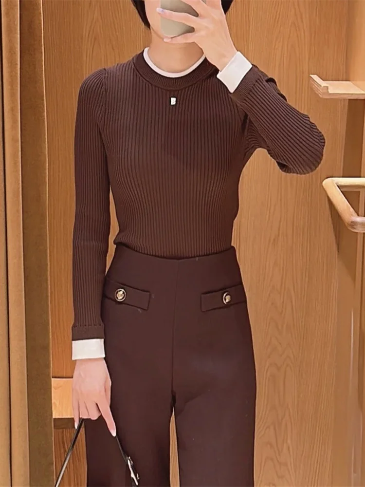 سترة محبوكة أنيقة بأكمام طويلة باللون الأزرق الداكن، إصدار راقي بقصة ضيقة، قطعة متعددة الاستخدامات بأسلوب فرنسي وياقة مستديرة... #4