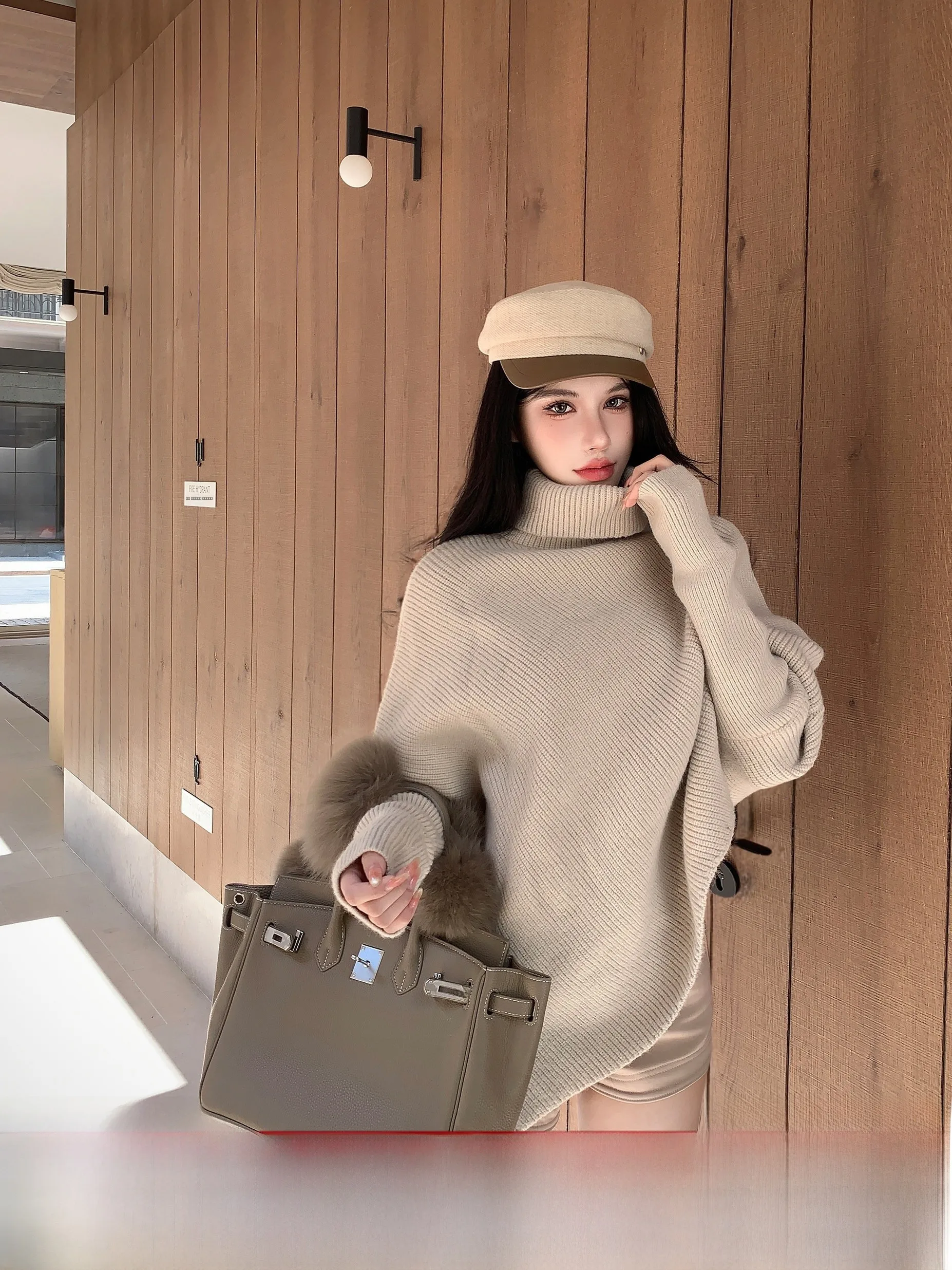 

Женское трикотажное пальто с высоким воротником и длинными рукавами, повседневное, свободного кроя, зимнее, комфортное, премиум-класса