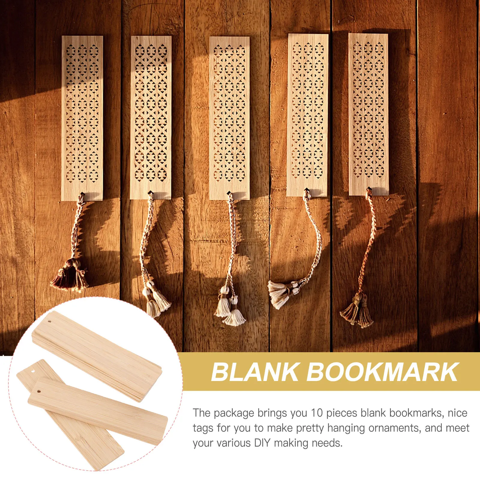 

10pcs Bamboo Bookmarks Blank Tags Labels Craft Blanks Wooden DIY Student Supplies Smooth Edges Round Corners Hanging Ornaments