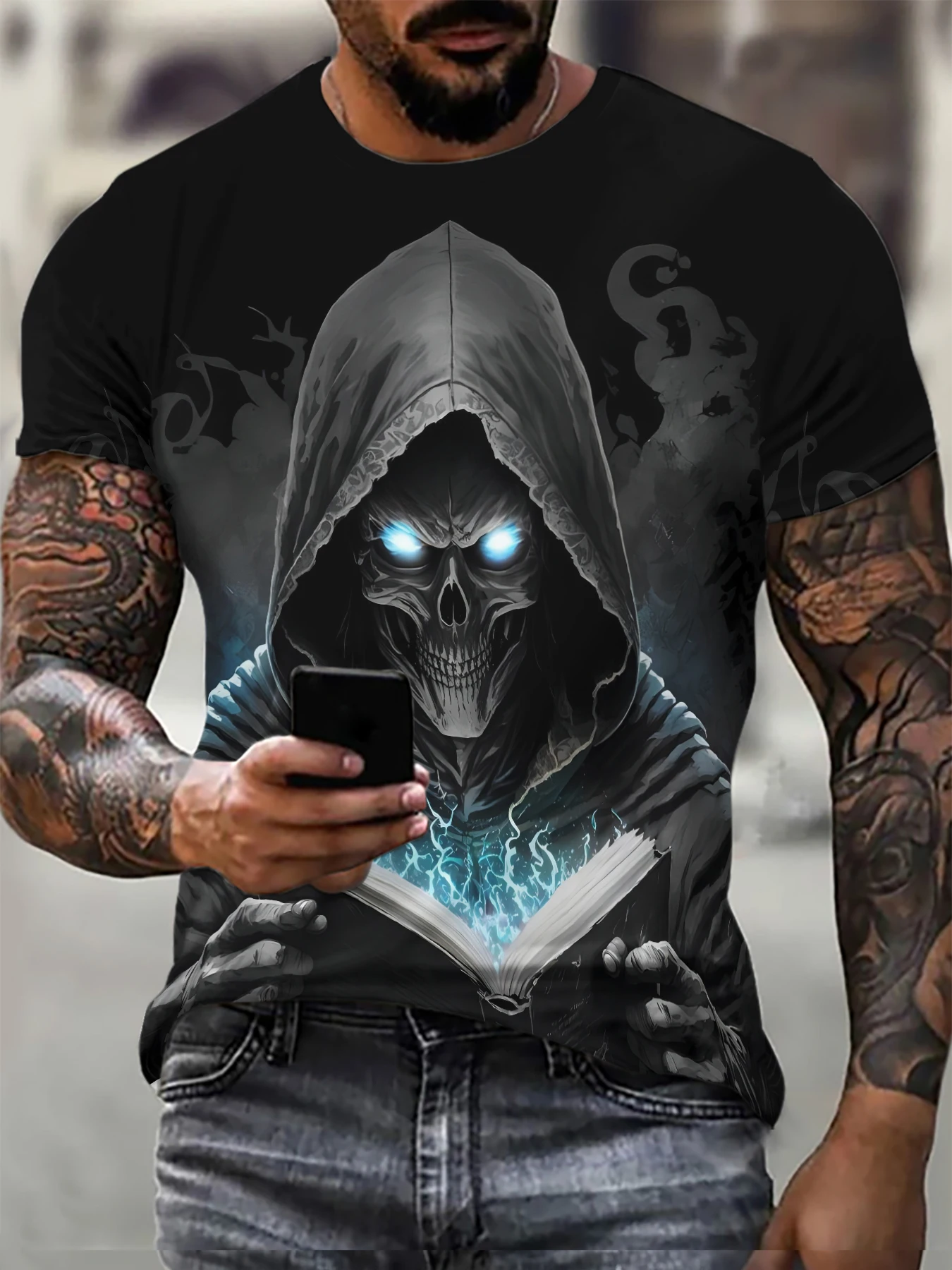 Vintage Skull Print T-Shirt Men 3d Graphic Men's Tee Summer  T-Shirt Men Round Neck Shirts Harajuku Wind Hip Pop