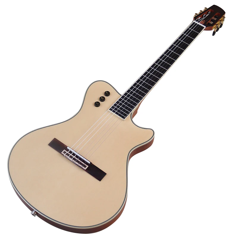 Thin Body Silent Classical Guitar with EQ IB MODEL Laminated Spruce Top Hollow Body 39 Inch 6 String Nylon Silent Guitar Natural