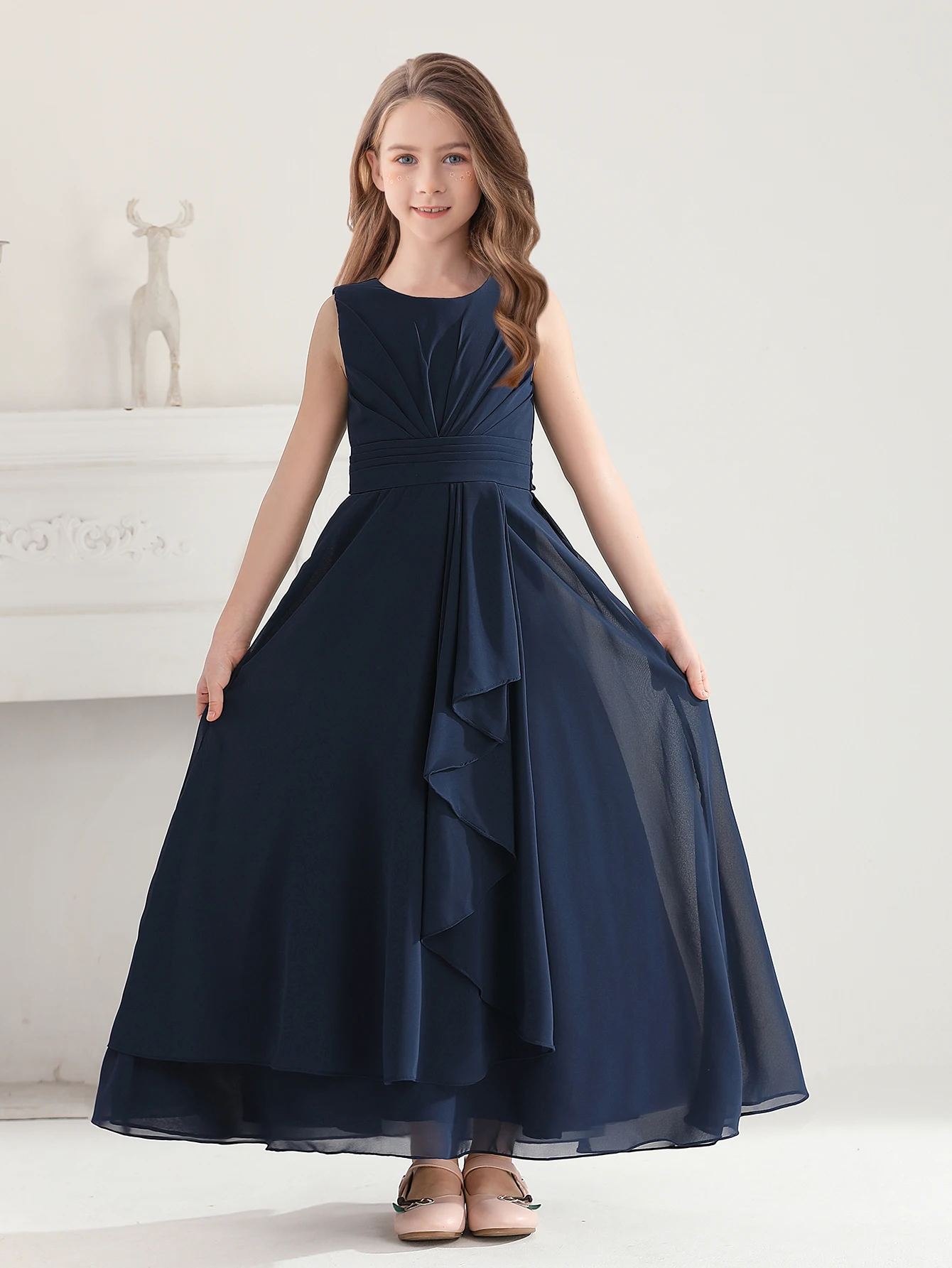 فستان شيفون أزرق أنيق ملكي مصمم خصيصًا للمراهقين فستان طويل وقابل للارتداء للأطفال