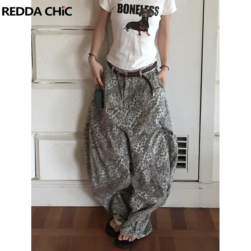 

REDDACHiC Boyfriend Leopard Women's Jeans Y2k Vintage Oversized Low Waist Wide Leg Silhouette Barrel Pants 90s Skater Streetwear