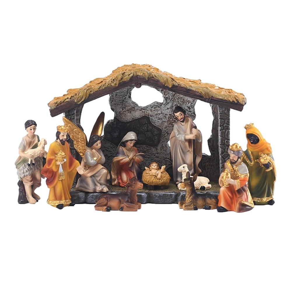 

Christmas Nativity Figurines Resin Nativity Scene Holy Family Statue Baby Jesus Manger Christmas Crib Holiday Table Decoration