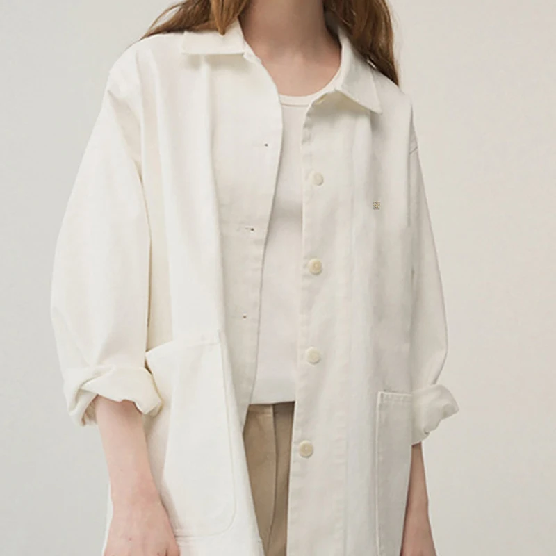 

CH French Style Minimalist White Shirt Women Loose Draped Fit Versatile Slimming Long Sleeved Work Shirt