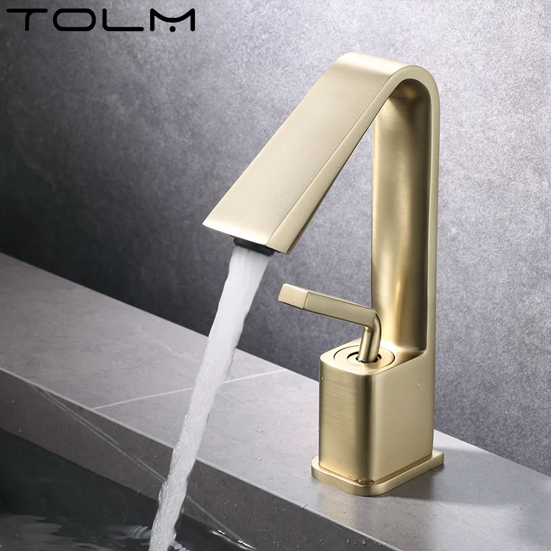 TOLM Creative Single Hole Bathroom Sink Faucet Single Handle Lavatory Copper Bathroom Faucet Grey Black Brass Hot Cold Mixer Tap