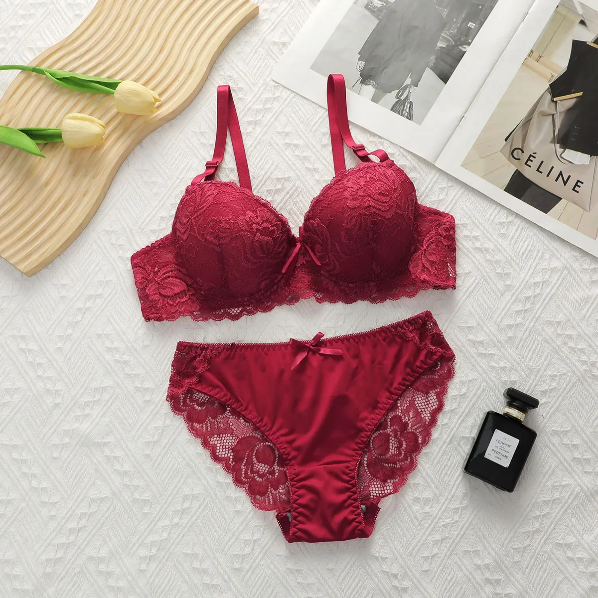2-piece Sexy Multi-color Lingerie Set For Women's Gathering Push Up Underwear For Women's Flower Underwear Set