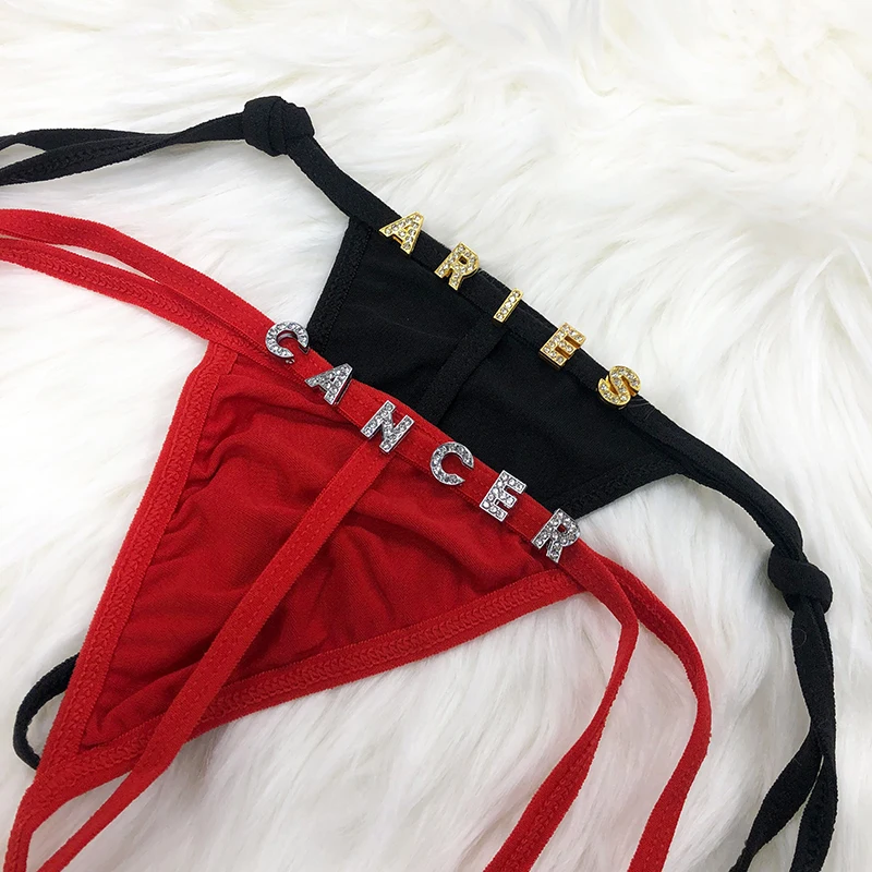 Custom G-string tanga Name Crystal Letter Woman Sexy Low Waist Tie T-back DIY Customized Personalized Name Thong Panties Bikini