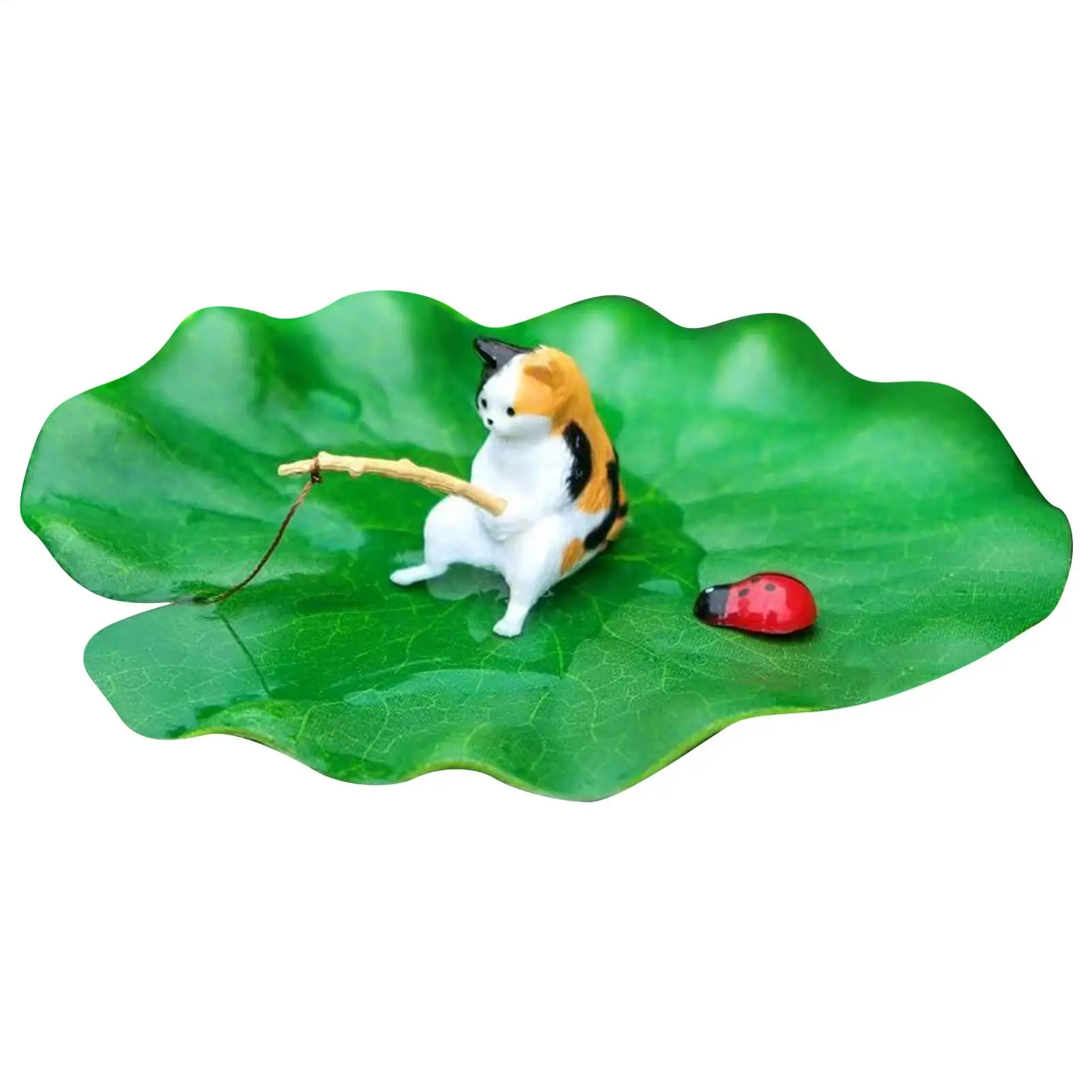 Katze beim Angeln auf schwimmendem Seerad, Katzen-Aquarium-Dekorationsmodell, Betta-Fischbecken-Dekorationsmodell für Gartenteich und Fischbecken – Detail 4